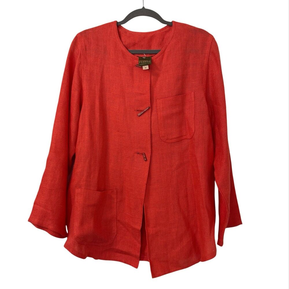Maralyce Ferree Womens 100% Linen Jacket Medium Orange Boho‎ Lagenlook Casual